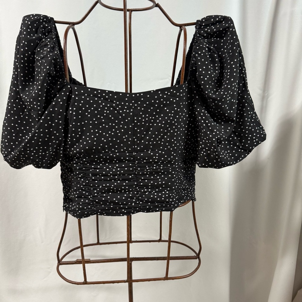Black Polka Dot Nasty Gal Puff Sleeve Top